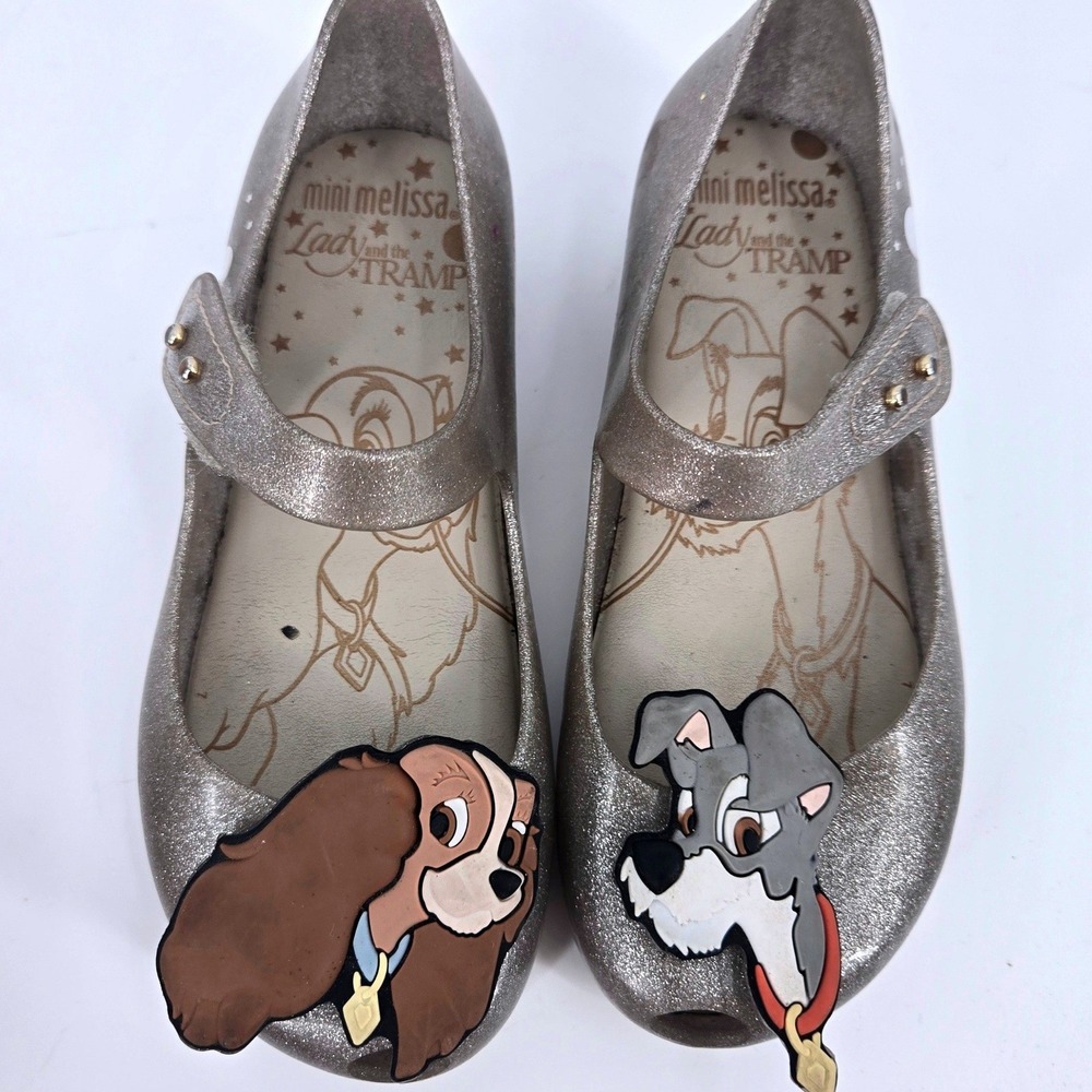 Mini Melissa Disney Lady and the Tramp Silver Glitter Ultragirl Flats Size 11